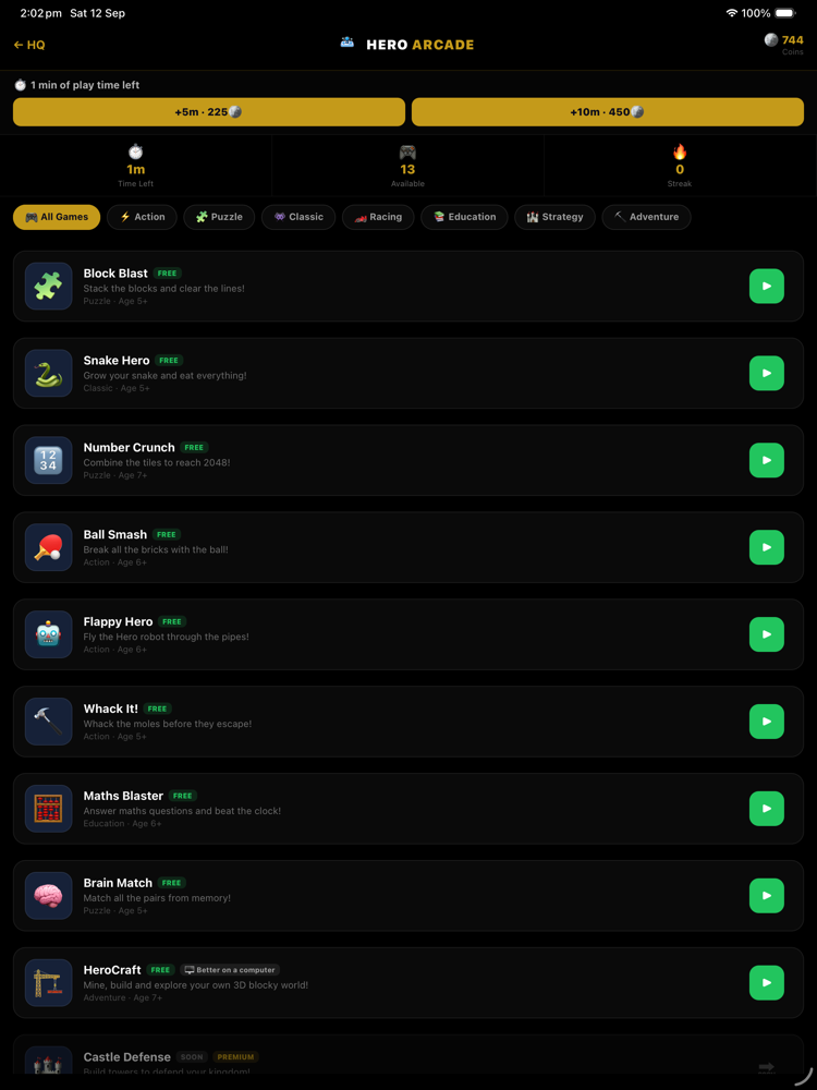 The Arcade — games unlocked by practising maths on iPad